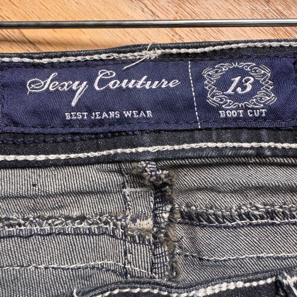 Sexy Couture Women's Boot Cut Jeans Dark Wash Rhinestone Embellished Size 13 Y2K - Picture 9 of 11